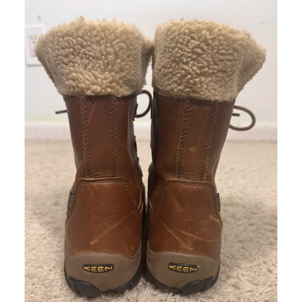 Keen Betty Waterproof Brown Leather Sherpa Lined Short Boots Women's 8 Outdoors